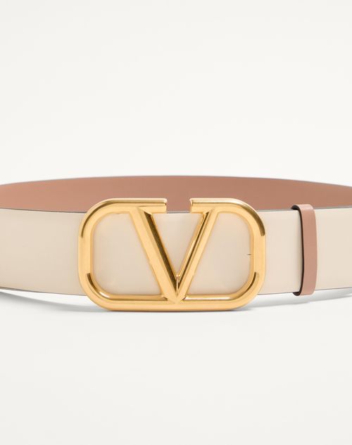 Valentino Garavani - Reversible Vlogo Signature Belt In Glossy Calfskin 40 Mm - Ivory - Woman - Accessories