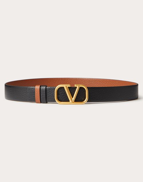 Valentino Garavani - Cintura Reversibile Vlogo Signature In Vitello Stampa Alce 30 Mm - Saddle Brown/black - Man - Belts