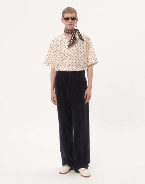 Valentino - Cotton Poplin Bowling Shirt With Cherryfic Print - Butter - Man - Shelf - Mrtw - Fancy Daywear W1