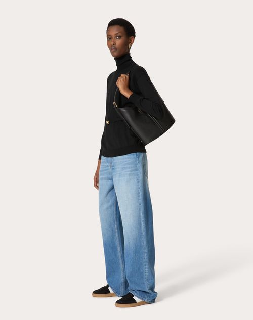 Valentino Garavani - Vlogo Leather Hobo Bag In Grainy Calfskin - Black - Woman - Woman Bags & Accessories Sale