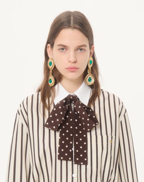 Valentino - Midi Dress In Printed Striped Poplin - Ivory/chocolate - Woman - Dresses