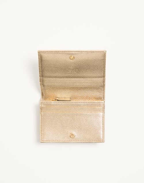 Valentino Garavani - Vlogo Signature Wallet In Laminated Grainy Calfskin With Jewel Logo - Gold/crystal - Woman - Wallets And Small Leather Goods