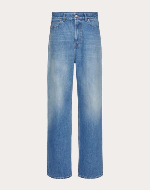 Valentino - Blue Washed Denim Jeans With Valentino Archive 1985 Print - Blue - Woman - Denim