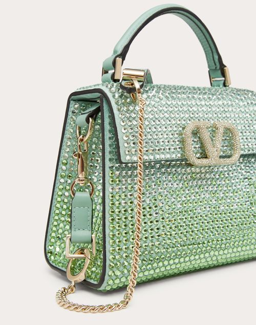 V Sling Small Embellished Tote Bag in Green - Valentino Garavani