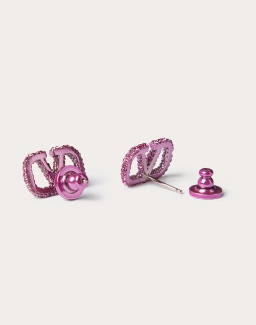 Valentino Garavani - Vlogo Signature Metal And Crystal Earrings - Pink Pp - Woman - Jewelry