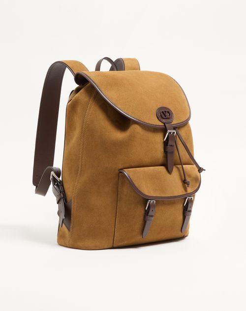 Valentino Garavani - Zaino Valentino Garavani Antibes In Suede - Havana Beige - Uomo - Zaini