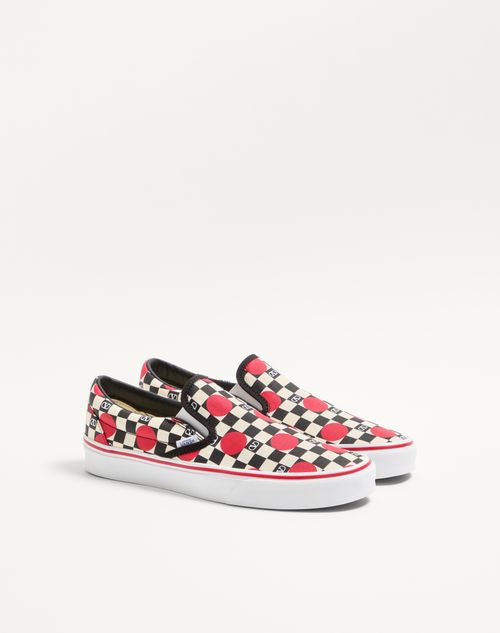 Valentino Garavani - Valentino Garavani And Vans Fabric Slip-on Trainer With Vlogo Checkerboard Print And Polka Dot Detail - Butter/black/rouge Pur - Man - Trainers