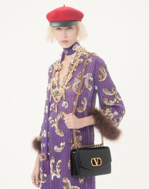 Valentino - フェザー付きエンブロイダリーシフォンドレス - パープル - ウィメンズ - ドレス
