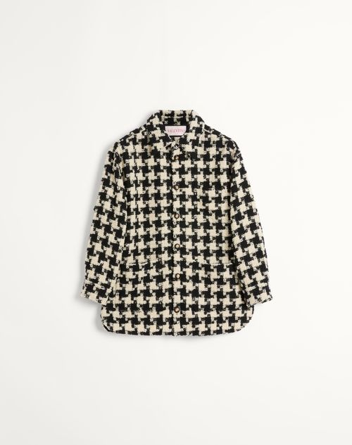 Valentino - Wool Shirt Jacket With Pied De Coque Pattern - Ivory/black - Man - Outerwear