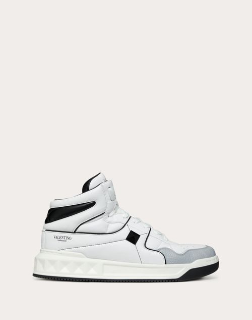 Valentino Garavani - One Stud Mid-top Calfskin Sneaker - White/ Black - Man - Sneakers