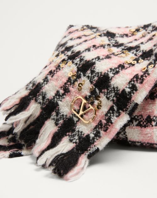 Valentino Garavani - Vlogo Signature Scarf In Wool, Cashmere And Lurex - Black/pink - Woman - Soft Accessories