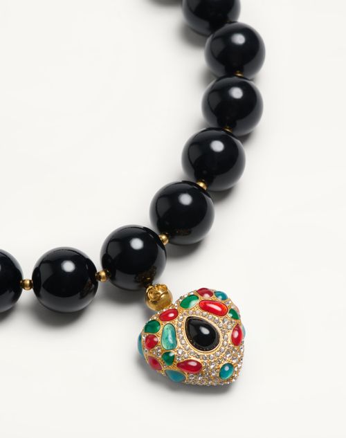 Valentino Garavani - Valentino Garavani Coeur Royal Necklace In Metal, Resin, Enamel And Swarovski® Crystals - Antique Brass/red/black/crystal - Man - Accessories