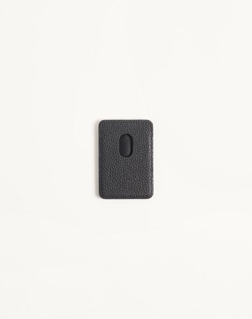 Valentino Garavani - Valentino Garavani Rockstud Magnetic Cardholder In Grainy Calfskin - Black - Man - Wallets And Small Leather Goods