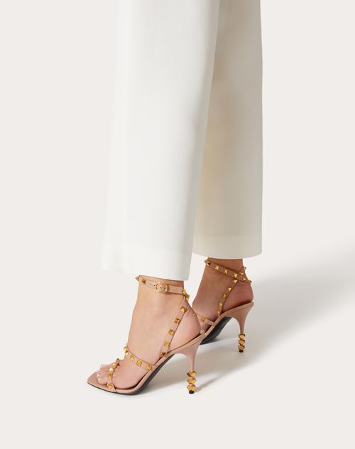 kristen Ithaca mudder Rockstud Goatskin Sandal With Sculpted Heel 100 Mm for Woman in Black |  Valentino US