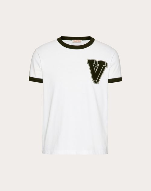 Valentino - Cotton T-shirt With V-3d Patch - White/ Black - Man - T-shirts And Sweatshirts