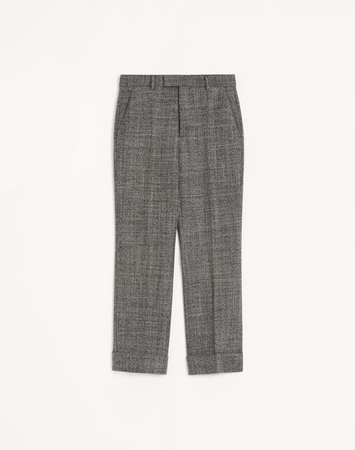 Valentino - Valentino Mouliné Wool Pants With Cuffs - White/ Black - Man - Pants And Shorts