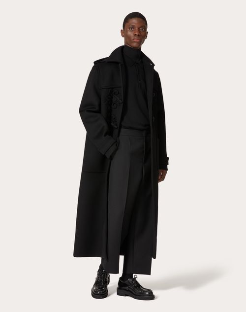 Valentino - Duffel Coat En Laine Et Cachemire Avec Broderie En Haut-relief - Noir - Homme - Prêt-à-porter