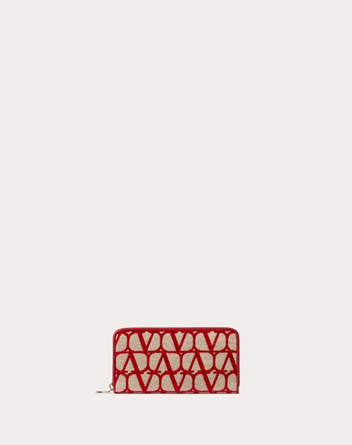 Valentino Garavani - Toile Iconographe Zipper Wallet - Beige/red - Woman - Wallets And Small Leather Goods