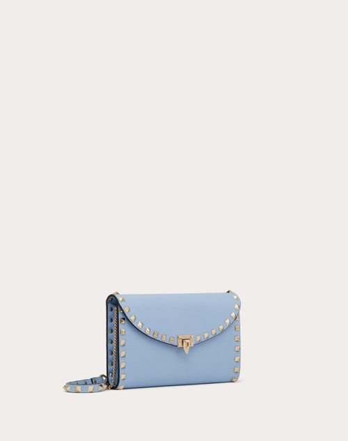 Rockstud Wallet With Chain In Grainy Calfskin for Woman in Azure ...