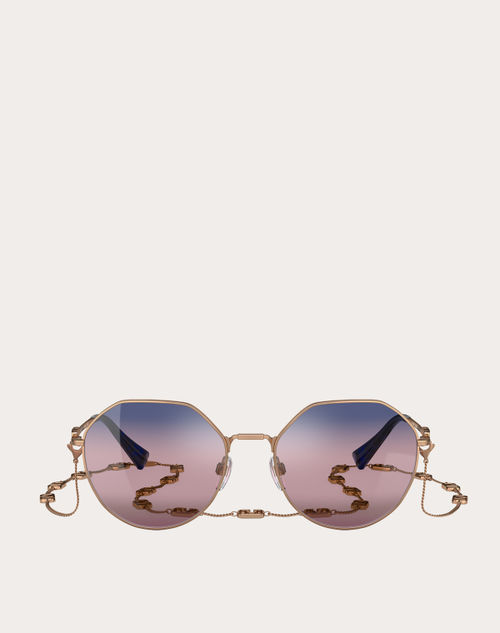 Valentino - Rectangular Acetate Frame Roman Stud - Rose Gold/gradient Blue/pink - Woman - Eyewear