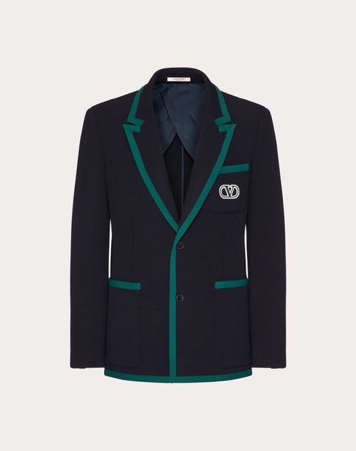 Valentino - Single-breasted Jacket In Lana Stretch With Vlogo Signature Patch - Navy - Man - Ready To Wear