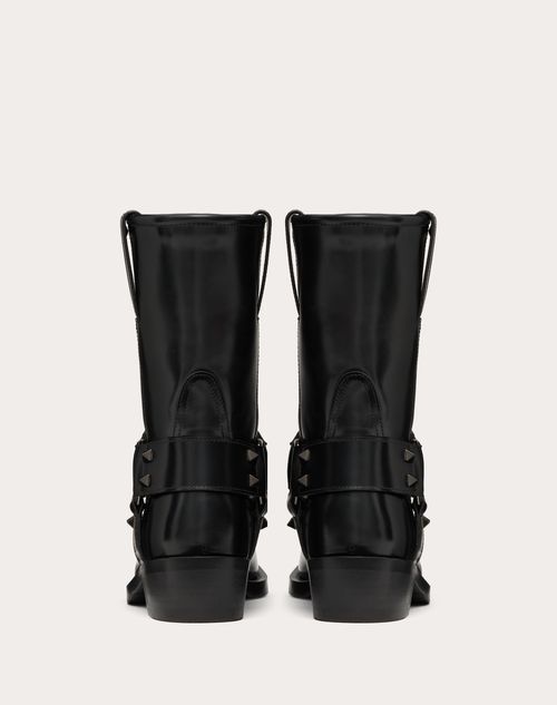 Valentino Garavani - Rockstud Calfskin Biker Ankle Boot 40mm - Black - Woman - Boots