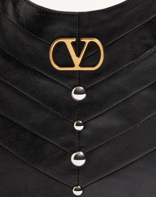 Valentino Garavani - Valentino Garavani Hoboho Small Nappa Leather Hobo Bag With Chevron Pattern And Studs - Black - Woman - Shoulder Bags
