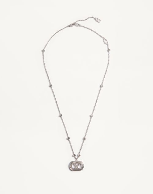 Valentino Garavani - Vlogo Signature Metal Necklace With Pearls And Swarovski® Crystals - Rhodium - Woman - Jewellery