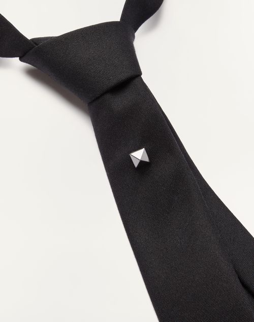 Valentino Garavani - Valentie Wool And Silk Tie With Metal Stud Application_ Online Exclusive - Black/ruthenium - Man - Soft Accessories