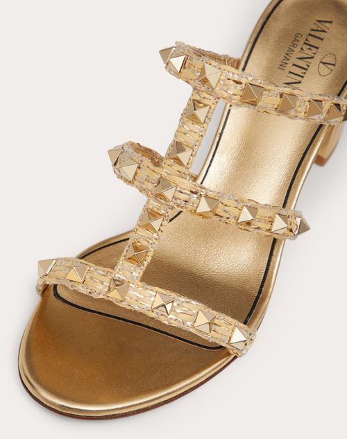 koks uophørlige Klage Rockstud Raffia Slide Sandal 60mm for Woman in Gold | Valentino US