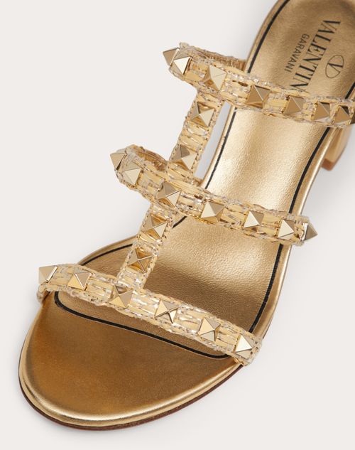 Rockstud Raffia Slide Sandal 60mm for Woman in Gold Valentino US