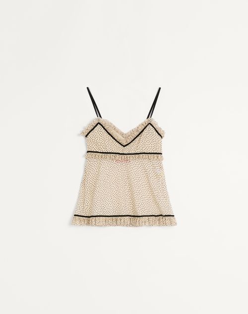Valentino - Top De Light Georgette Con Estampado Plusdepois - Abedul/negro - Mujer - Camisas Y Tops
