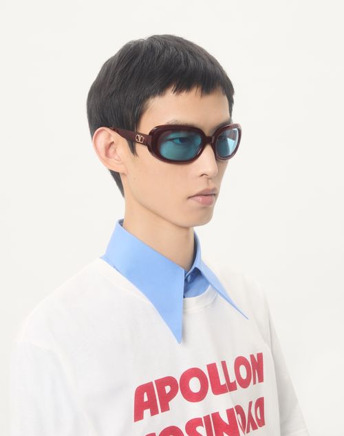 Valentino - Oval Wrap-around Acetate Eyewear - Dark Havana/light Blue - Unisex - Eyewear