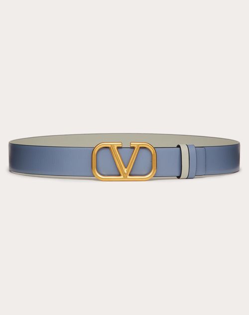 Valentino Garavani - Reversible Vlogo Signature Belt In Glossy Calfskin 30 Mm - Niagara - Woman - Belts