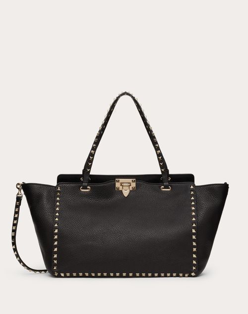 Medium Grainy Calfskin Rockstud Bag for Black | Valentino