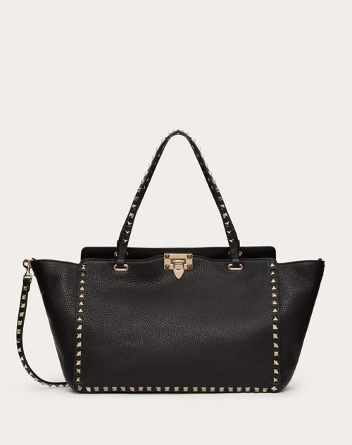 team Sijpelen Kan niet lezen of schrijven Medium Grainy Calfskin Rockstud Bag for Woman in Black | Valentino US