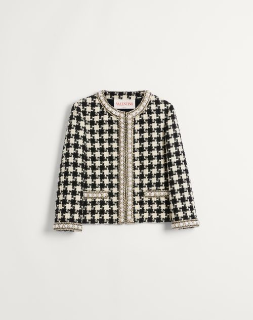 Valentino - Bestickte Jacke Aus Damier Light Tweed - Weiss/ Schwarz - Frau - Jacken Und Mäntel