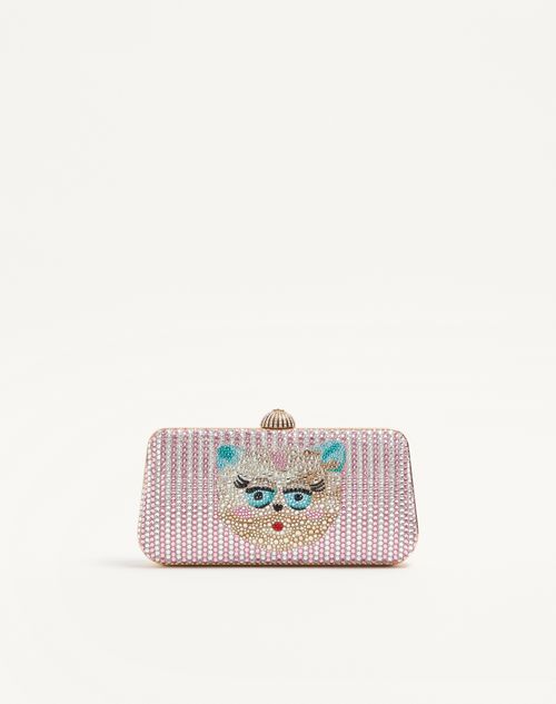 Valentino Garavani - Valentino Garavani Carry Secrets Minaudiere With Le Chat De La Maison Rhinestone Motif - Pink - Woman - Clutches