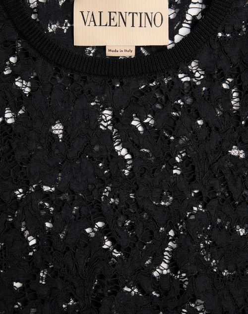 Valentino - Cotton And Lace Top - Black - Woman - Knitwear