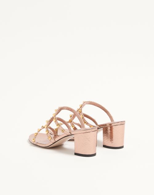 Valentino Garavani - Rockstud Slide Sandal In Laminated Ayers 60 Mm - Gold/pink - Woman - Sandals
