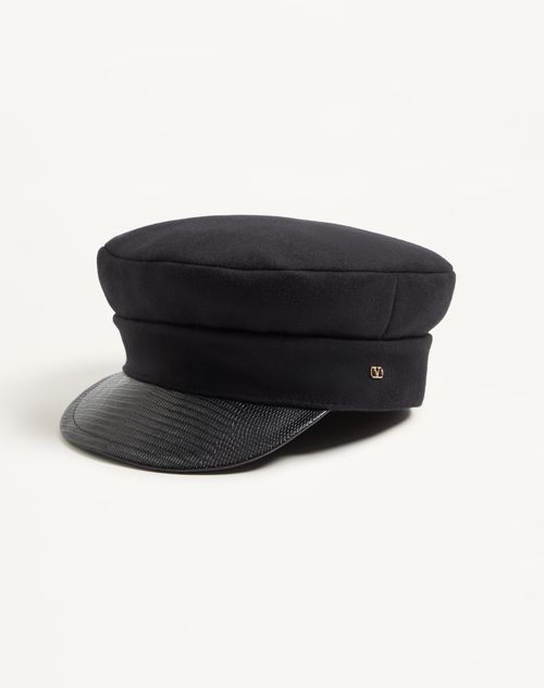 Valentino Garavani - Gorra De Lana Vlogo Signature Con Visera De Cuero - Negro/dorado - Hombre - Sombreros Y Guantes