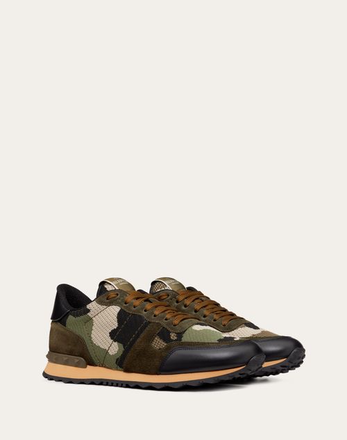 Valentino Garavani - Mesh Fabric Camouflage Rockrunner Sneaker - Military Green/beige - Man - Sneakers
