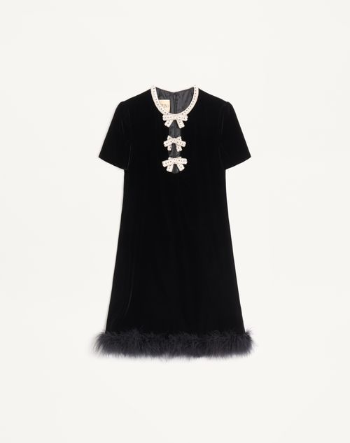 Valentino - Short Dress In Embroidered Sablé Velvet - Black/silver - Woman - Ready To Wear