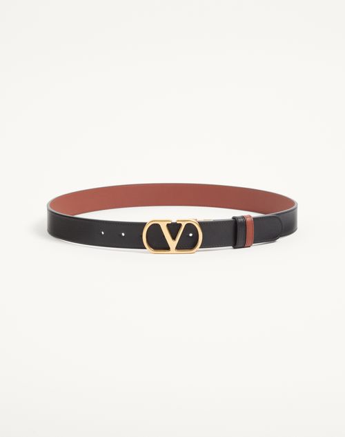 Valentino Garavani - Vlogo Signature Reversible Shiny Calfskin Belt 30 Mm - Deep Caramel/black - Man - Belts