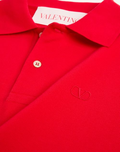 Cotton Piqué Polo Shirt With Vlogo Embroidery for Man in Red