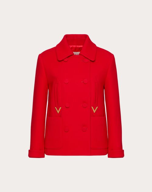 Valentino - Caban En Texture Double Crepe - Rouge - Femme - Vestes Et Manteaux