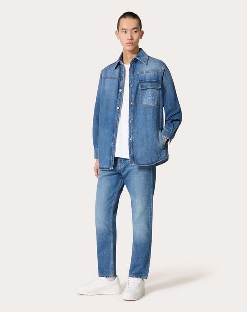 Valentino - Denim Shirt With Embossed Vlogo Signature - Denim - Man - Man Ready To Wear Sale