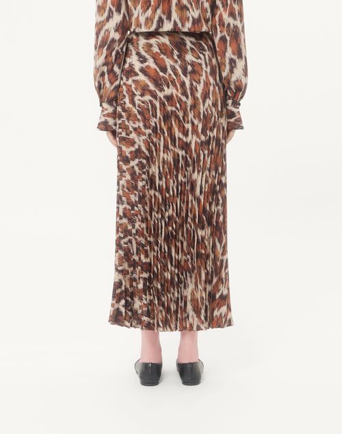 Valentino - Valentino Crepe De Chine Midi Skirt With Animalier Print - Animal Print - Woman - Skirts