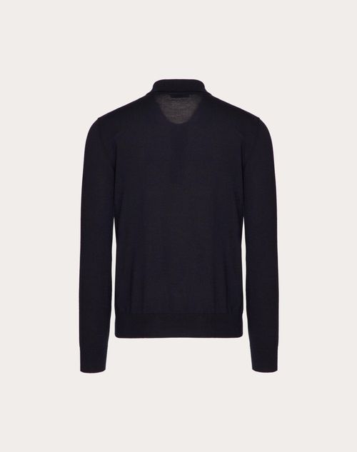 Valentino - Long-sleeve Cashmere And Silk Polo Shirt With Vlogo Signature Embroidery - Navy - Man - Knitwear