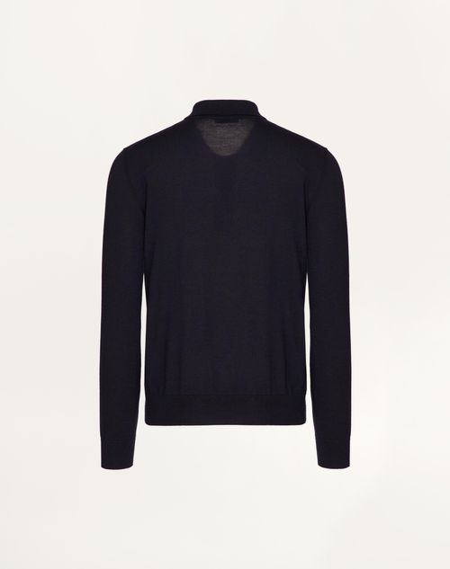 Valentino - Long-sleeve Cashmere And Silk Polo Shirt With Vlogo Signature Embroidery - Navy - Man - Knitwear